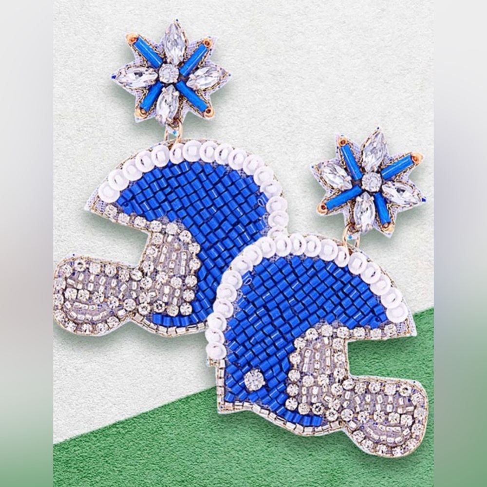 Blue/White Football Helmet Seed Bead Gameday Earrings